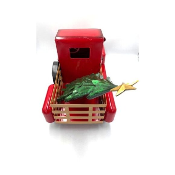 NEW Red Metal Vintage-style Christmas Truck w/Tree Decor - Picture 5 of 6